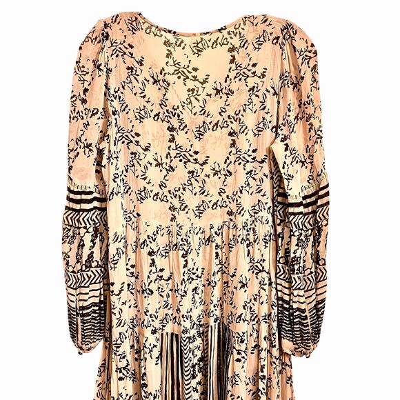 Anthropologie Talulah Tiered Boho Midi Tasseled Dress Black Cream S - Picture 9 of 10